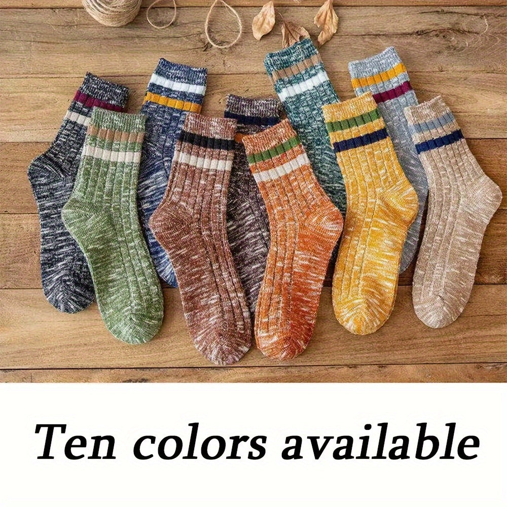 10 Pairs Men's Striped Crew Socks Comfortable Casual Unisex Outdoor All Seasons