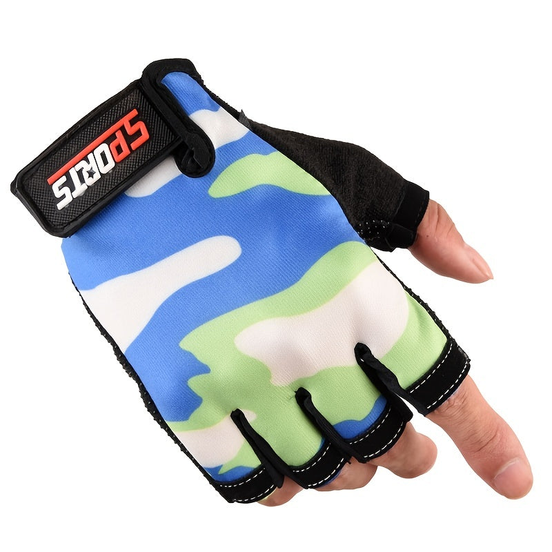 Breathable Half Finger Camo Cycling Gloves w/ Silicone Grip for Men Women