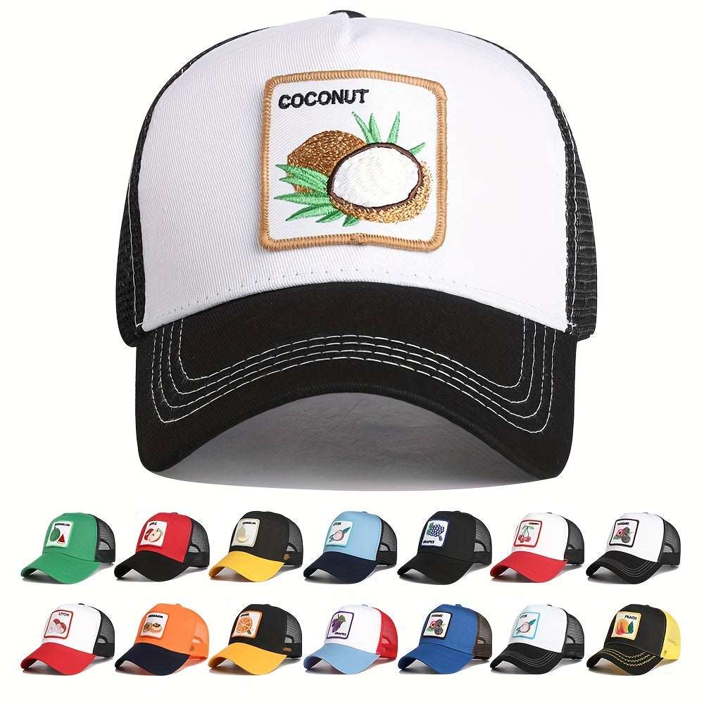 Fruit Embroidery Patch Trucker Hat Mesh Breathable Baseball Cap