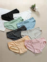 8pcs Solid Bow Tie Briefs Mid Rise Stretchy Panties