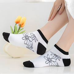 5 Pairs Floral Print Short Socks Women's Ankle Socks Stocking