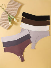 7 Pack Plus Size Sexy Panties Set Women's Plus Seamless Solid Mid Waisted