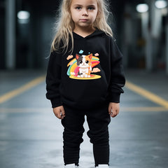Rainbow Kitty Print Hoodies Pants Set For Kids