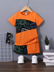 Boys Gamepad Casual T-shirt & Shorts Set for Summer
