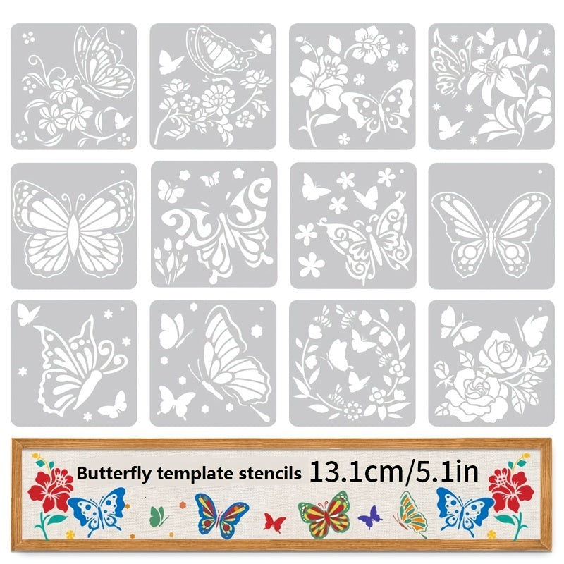 12pcs Butterfly Theme Painting Stencil Wall Sticker DIY Hand painted Template
