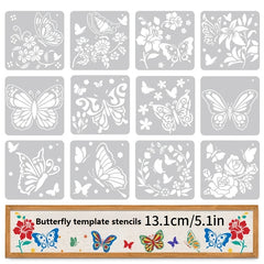12pcs Butterfly Theme Painting Stencil Wall Sticker DIY Hand painted Template