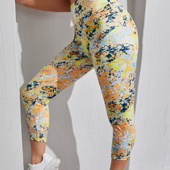 Allover Print Wide Band Waist High Rise Skinny Fitness Leggings