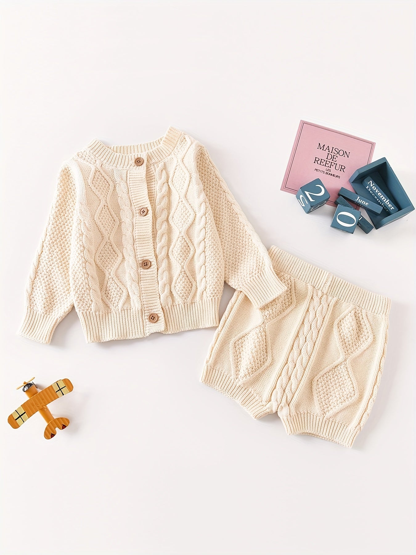 Baby Twisted Knit Sweater Set Long Sleeve Top Shorts 2pcs Set