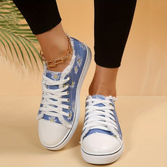 Women's Floral Canvas Shoes Lace Up Low Top Sneakers