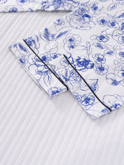 Heart Print Pajama Set Long Sleeve Buttons Top & Elastic Waistband Pants Women's