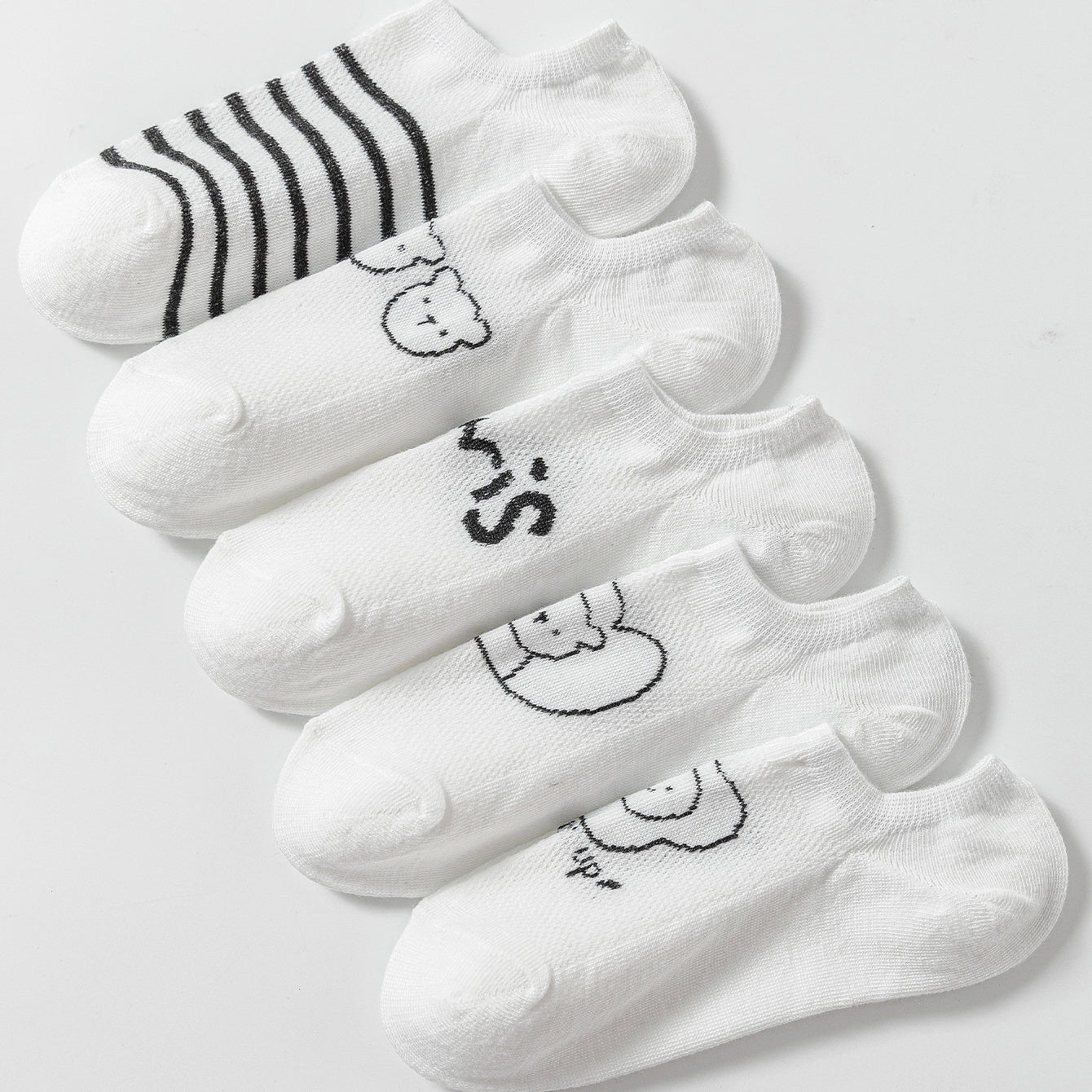 5 Pairs Bear Print Socks Comfy Low Cut Ankle Women's Stockings