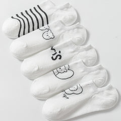 5 Pairs Bear Print Socks Comfy Low Cut Ankle Women's Stockings