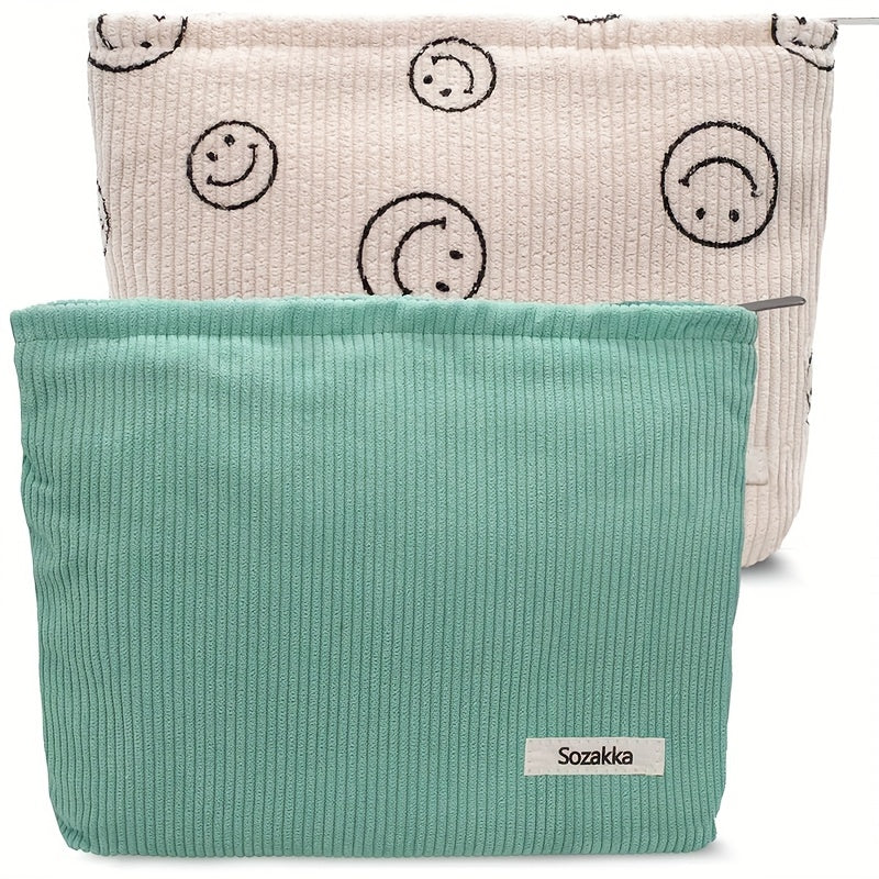 2Pcs Corduroy Makeup Bag Large Capacity Women Organizer Zipper Pouch