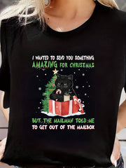 Summer Cat Graphic Short Sleeved T-shirt Gift for Christmas