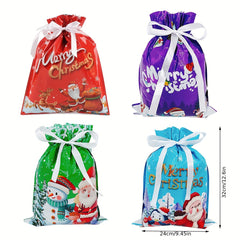 4pcs Cartoon Christmas Gift Bag Santa Claus Snowman Christmas Tree Elk Multicolo