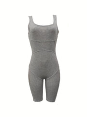 Solid Crew Neck Romper Jumpsuit Sleeveless Summer Casual Women's Clothing
