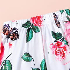 Baby Girls Floral Butterfly Elastic Waist Pants for Summer Spring