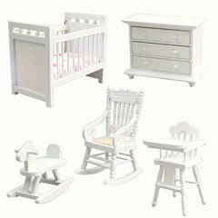 1:12 Scale Furniture Set Wooden Bed, Horse Rocker & Chair with Cabinet