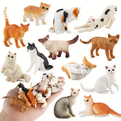 Realistic Grey & Orange Cat Figurine Set - Educational Gift For Kids
