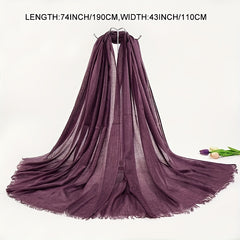 Frayed Edge Crinkle Scarf Solid Breathable Shawl Women Outdoor Hijab Turban