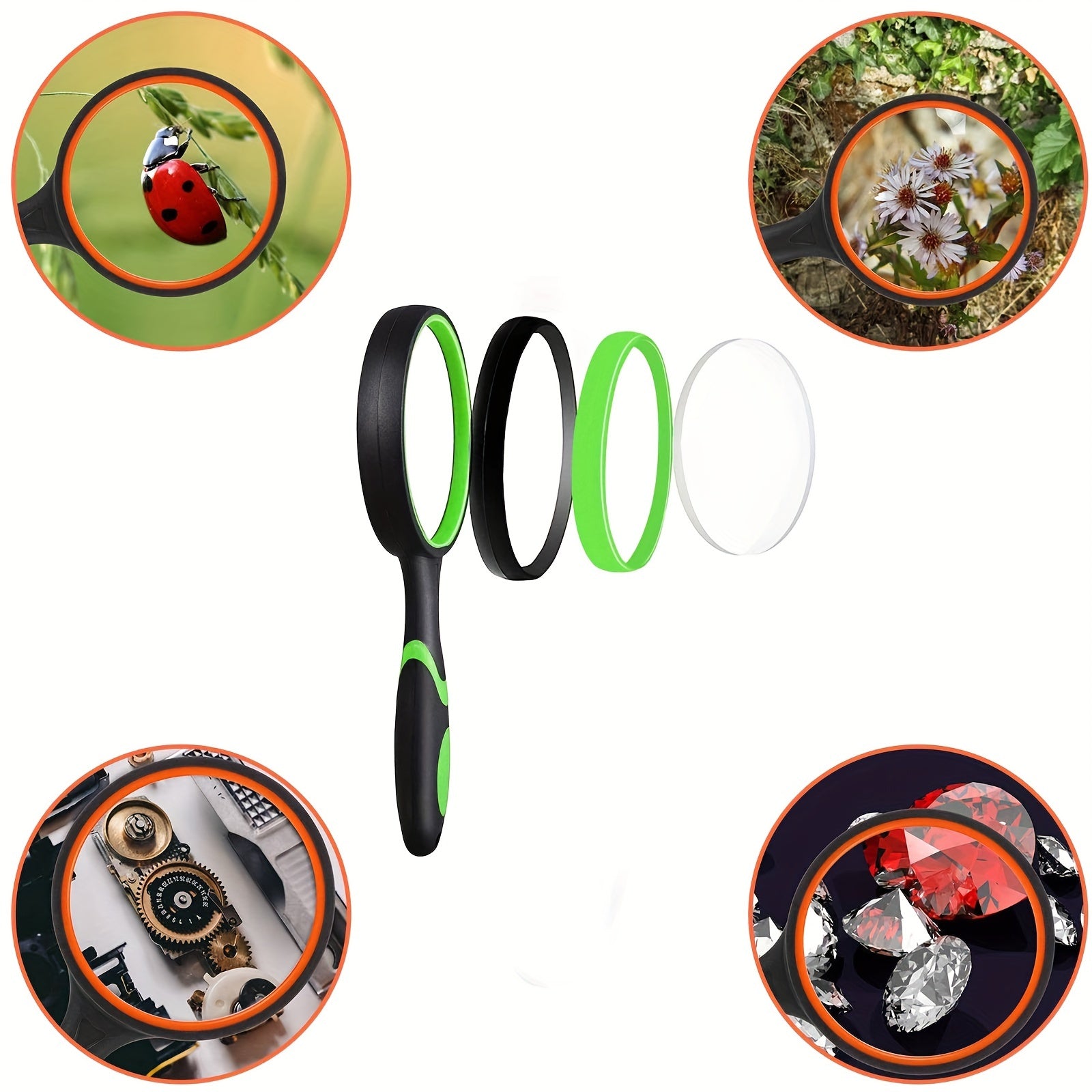 2 Pcs 50mm 75mm 10X Handheld Magnifying Glass Magnifier For Seniors And Kids