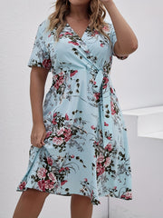 Casual Floral Print Short Sleeve Knot Dress