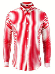 Men's Stripe Print Button Up Shirt