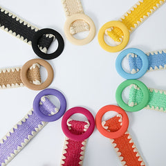 Candy Woven Belt Round Buckle Dress Belt Stylish Casual Straw Waist Belts