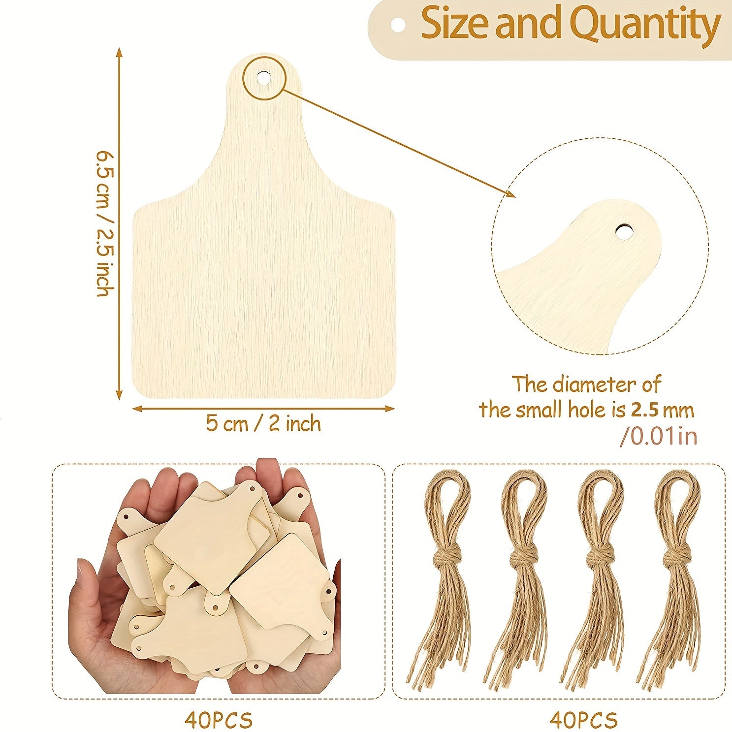 40pcs Wooden Rustic Hang Tags DIY Wooden Blank Tag Crafts Painting