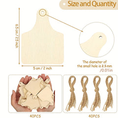 40pcs Wooden Rustic Hang Tags DIY Wooden Blank Tag Crafts Painting