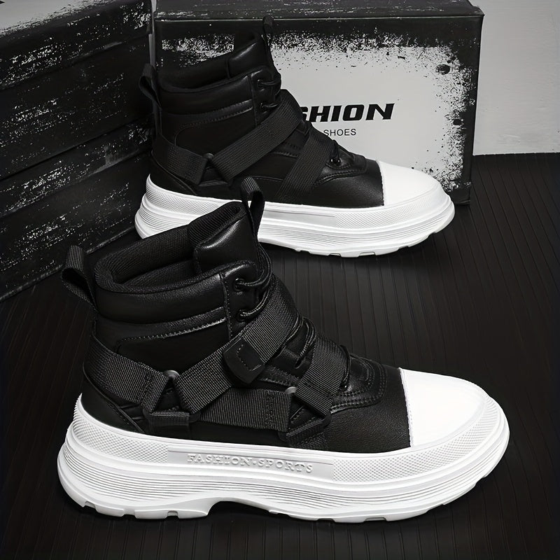 Men's Lace up Boots Casual Walking Shoes With Buckle