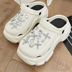 Women's Rhinestone Platform Clogs Heeled Sandals