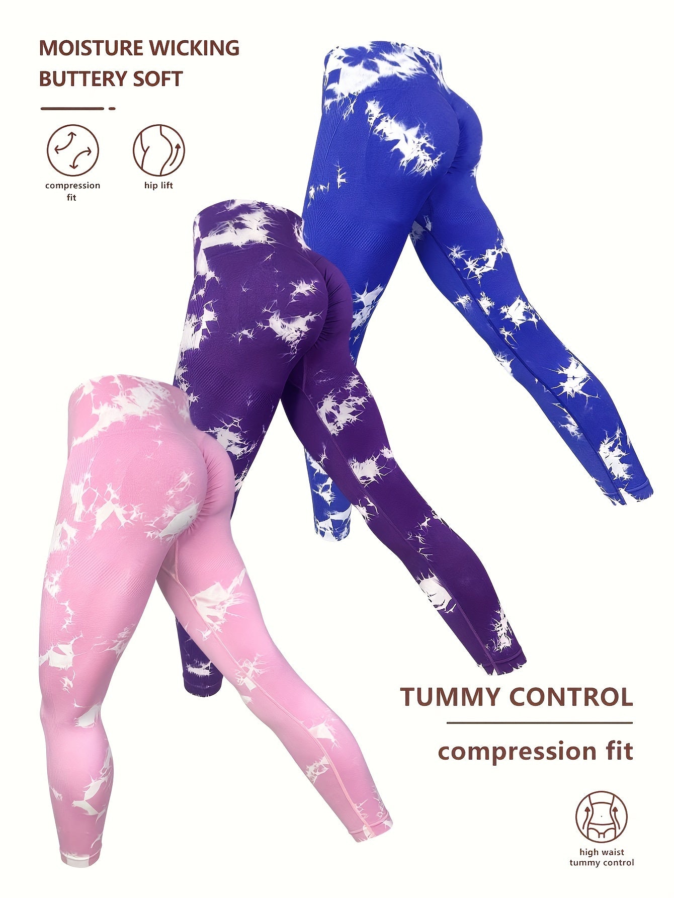3pcs Tie Dye High Waist Sports Leggings Yoga Pants