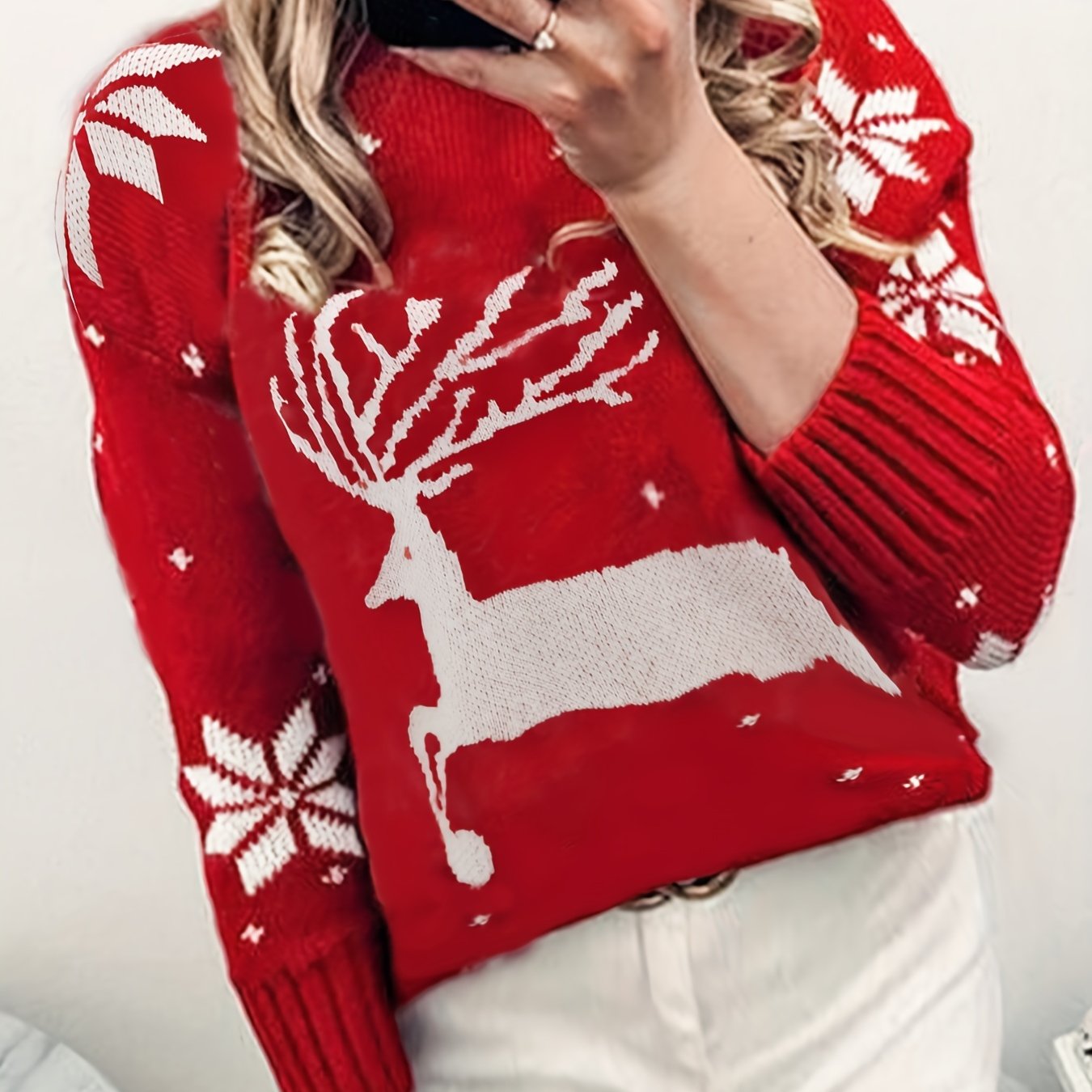 Christmas Elements Pattern Pullover Sweater Crew Neck Women's Clothing