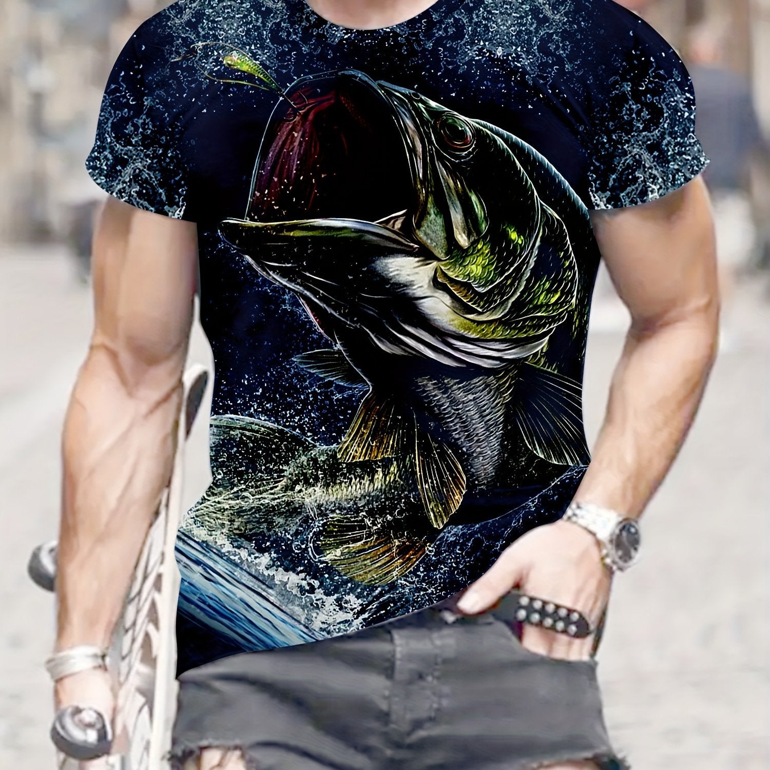 Fish 3D Pattern Print Men's Short Sleeve Tee - Men's Summer Clothes
