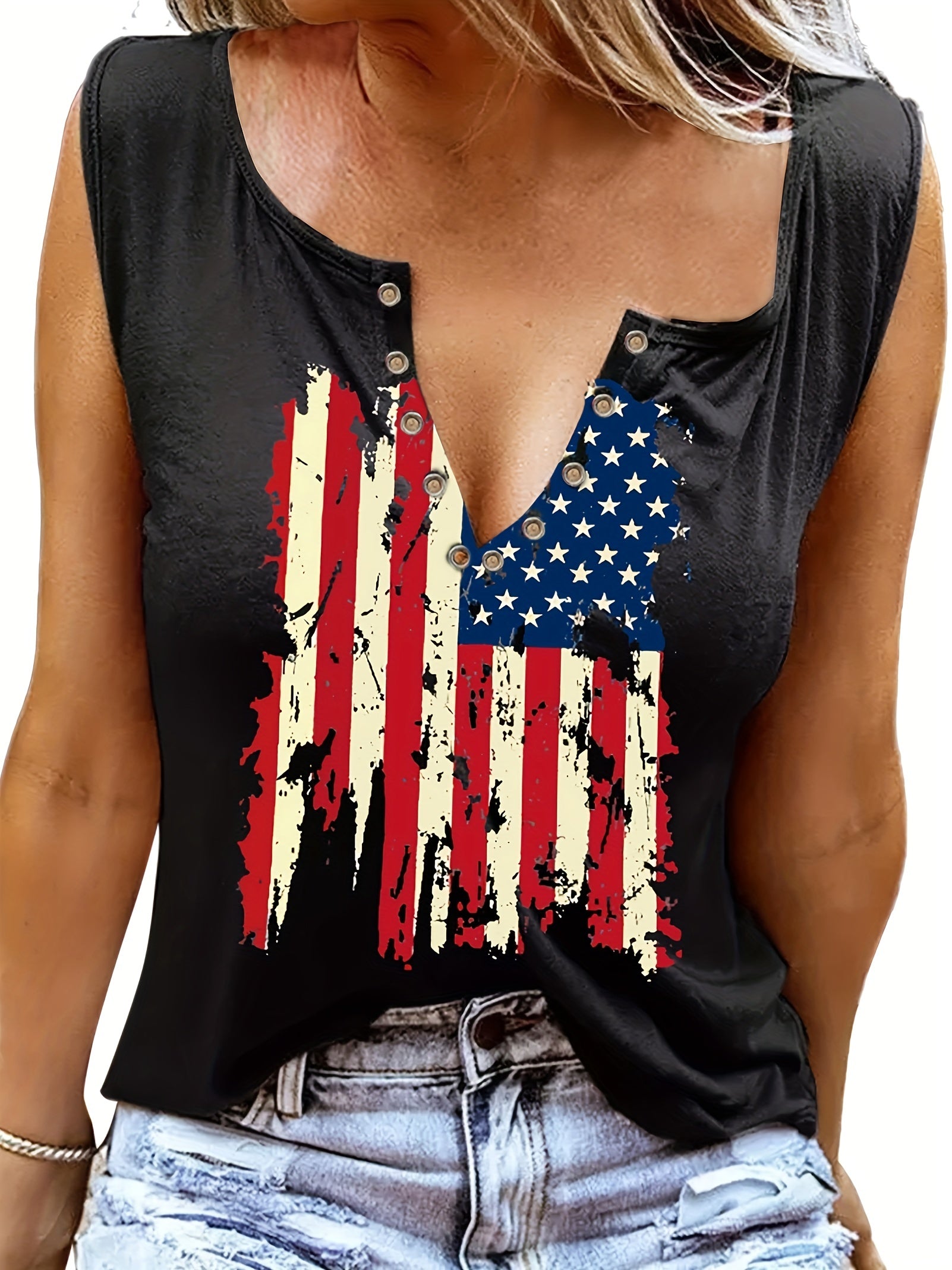 Print V Neck Tank Top for Women