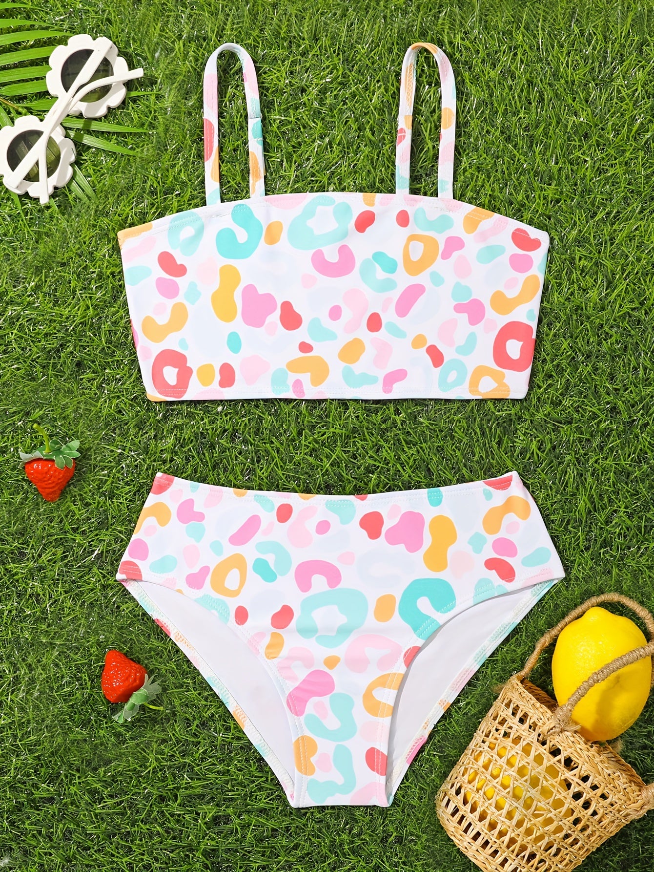 Leopard Print 2pcs Swimsuit Girls Summer Clothes Beach Vacation 4 7y