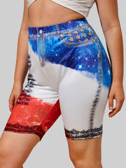 Colorblock Galaxy Print High Rise Short Leggings