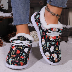 Christmas Style Snow Boots Santa Bunny Moon Pattern Plush Comfort Flats