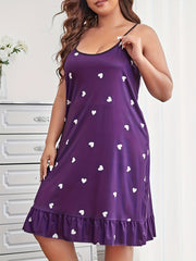 Heart Print Ruffle Trim Cami Sleep Dress