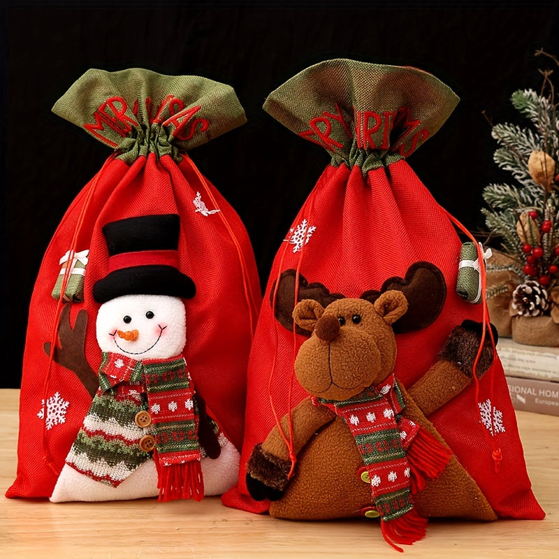 Large 3D Sackcloth Xmas Gift Bag Santa Back Bag