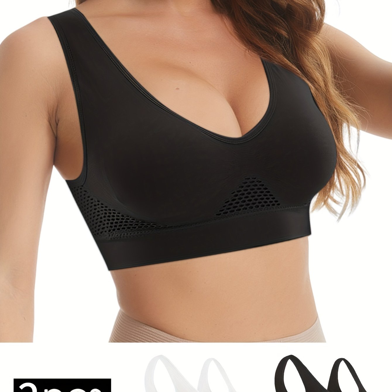 2pcs Wireless Sports Bras Breathable Running Workout Bra