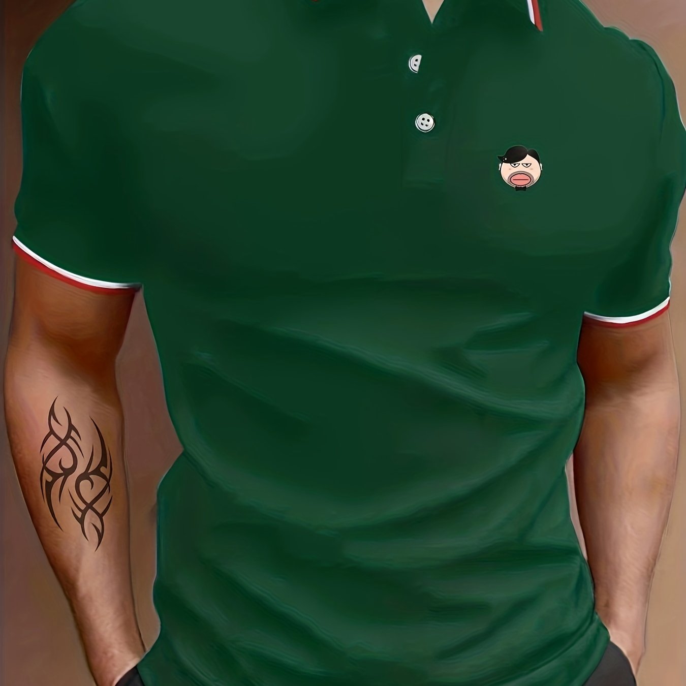 Cartoon Uncle Face Print Men's Lapel Polo Shirt