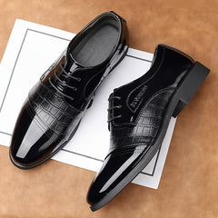 Men's Glossy Derby Shoes Textured Detail Lace-up Front Dress Shoes