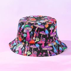 Mushroom Print Bucket Hat Casual Foldable Basin Hat Sunscreen Fisherman