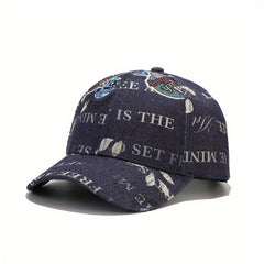 Vintage Graffiti Print Baseball Cap Unisex Denim Distressed
