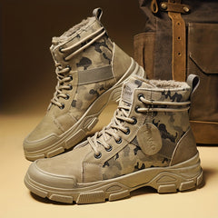 Men's Camo Fleece Lace Up Boots Winter High Top Shoes