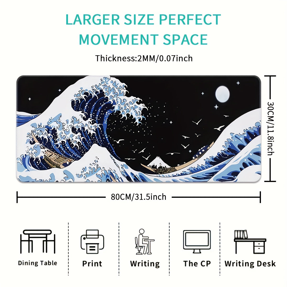 Sea Wave Large Gaming e-Sports Mouse Pad Desktop Mat Non-slip Washable Rubber