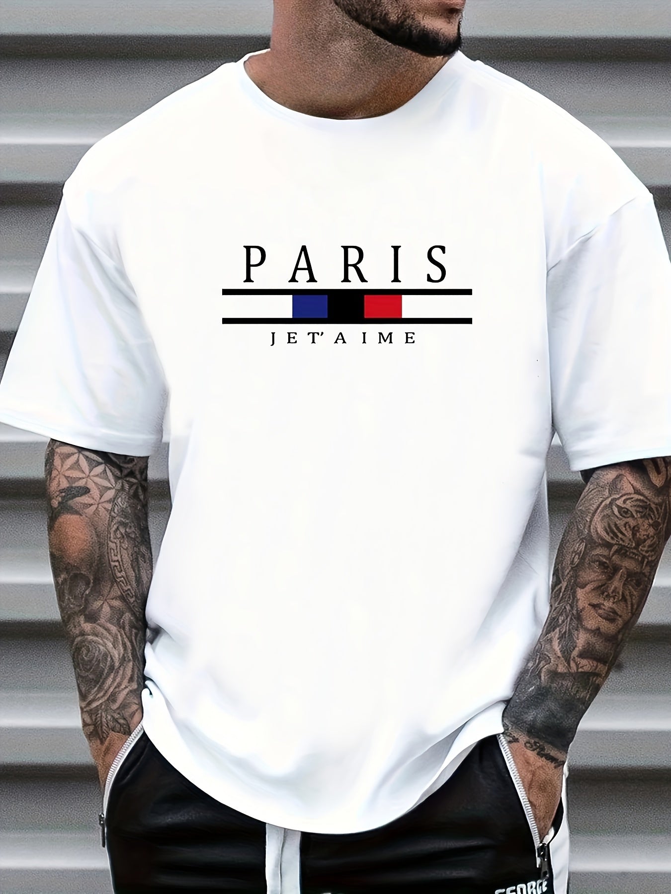 PARIS Fish Print Men's Graphic Crew Neck T-shirt for Summer