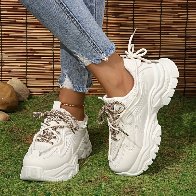 Women's Chunky Mesh Sneakers Lace-Up Sports Shoes Non-Slip Walking Shoes